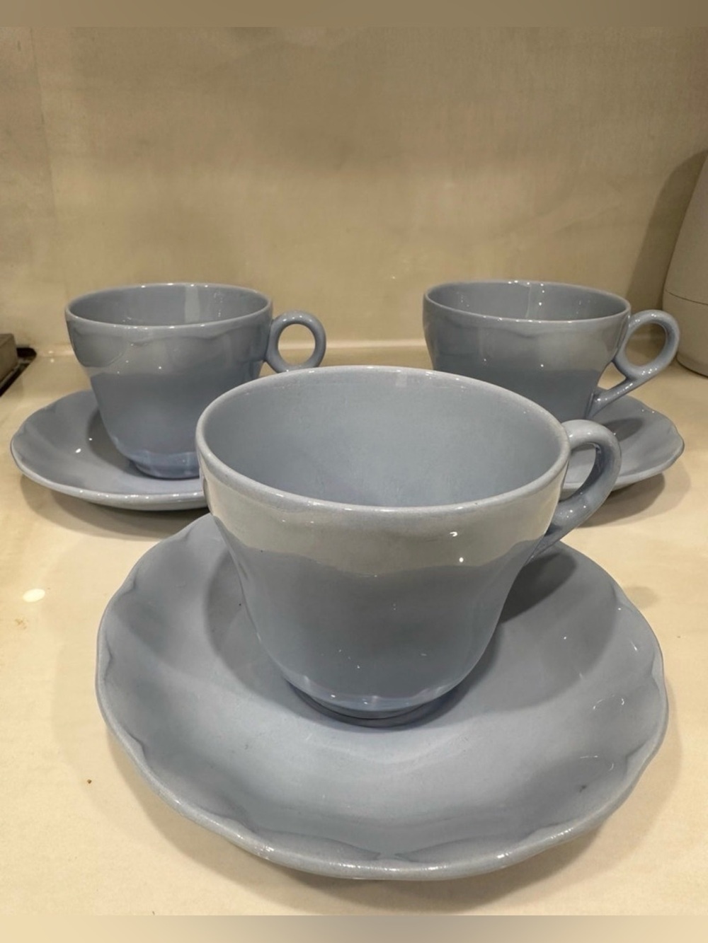 3 Vintage Grindley Lupin Petal blue teacup and saucer, made in England
